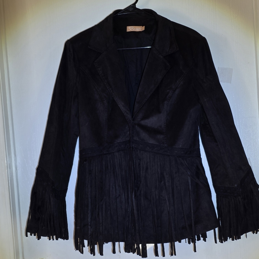 Black Fringe Women's Jacket, Size L
